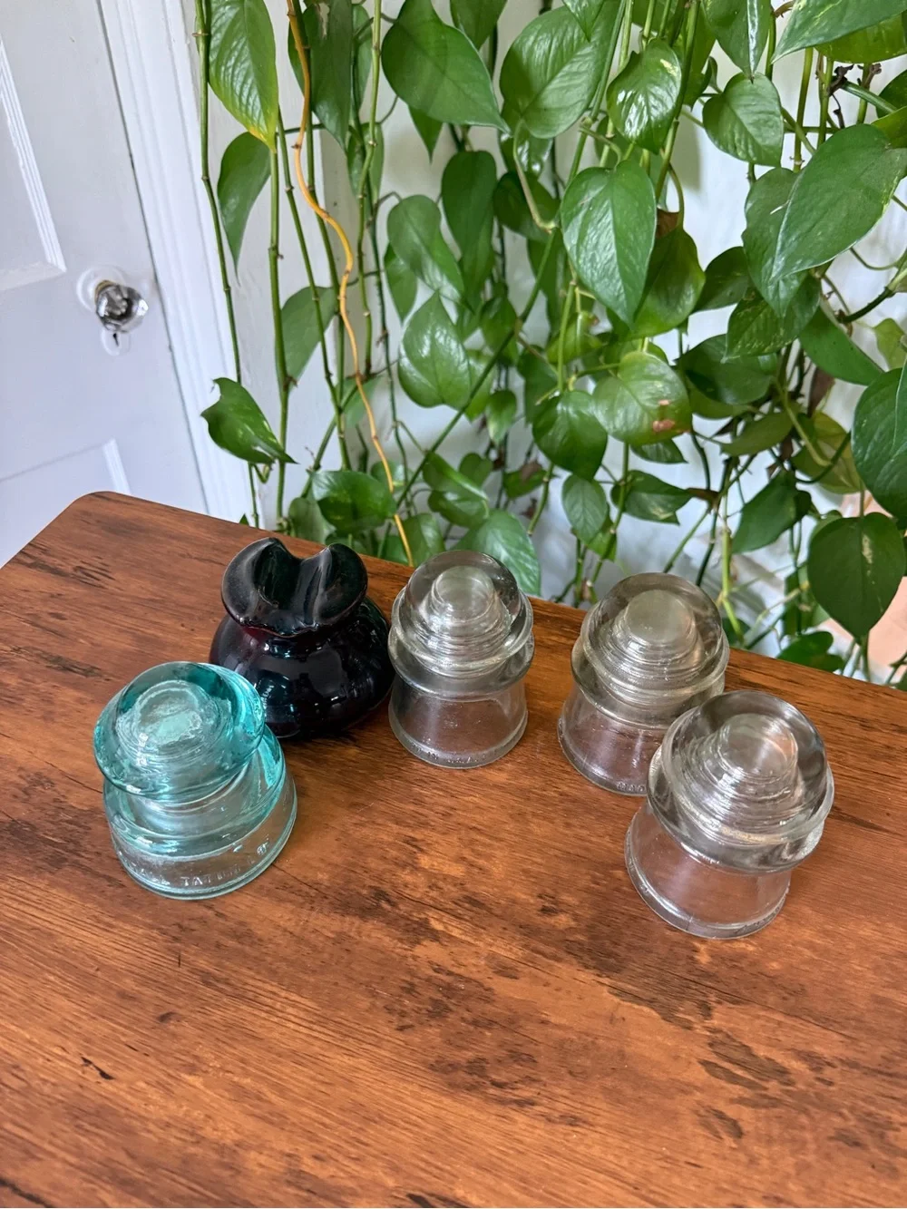 Vintage Glass Insulator Lot of 5 Mixed Colors Including Whitall Tatum